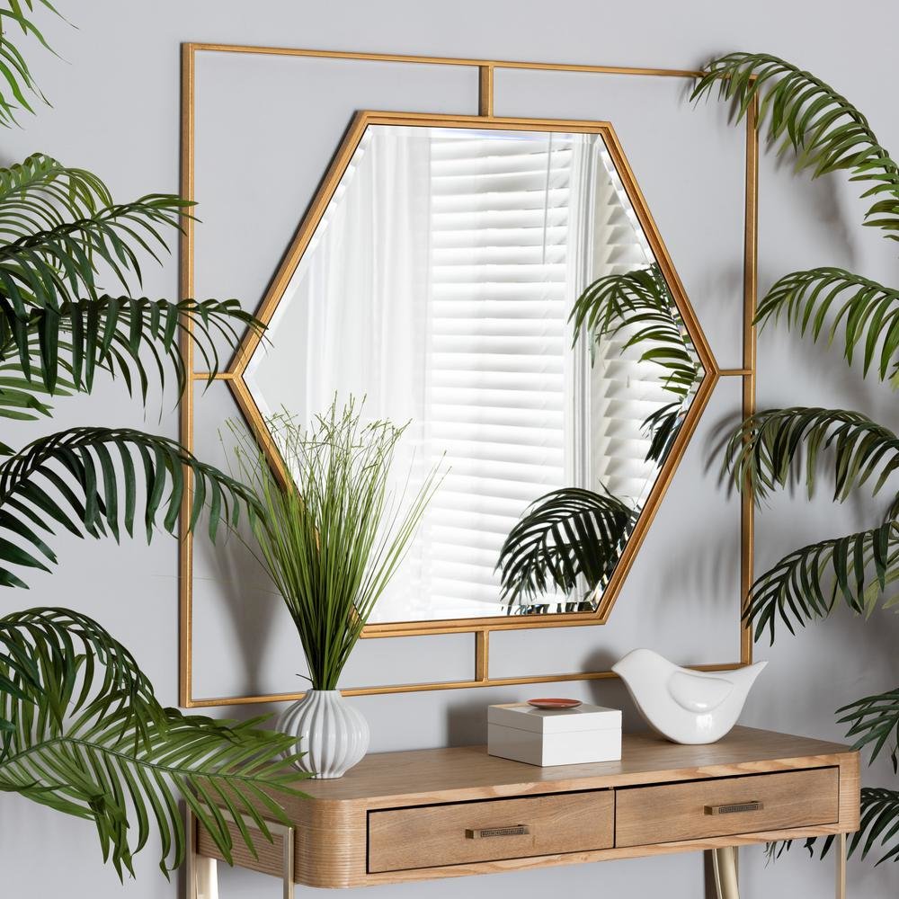 Gates Modern Glam and Luxe Antique Goldleaf Metal Accent Wall Mirror. Picture 9