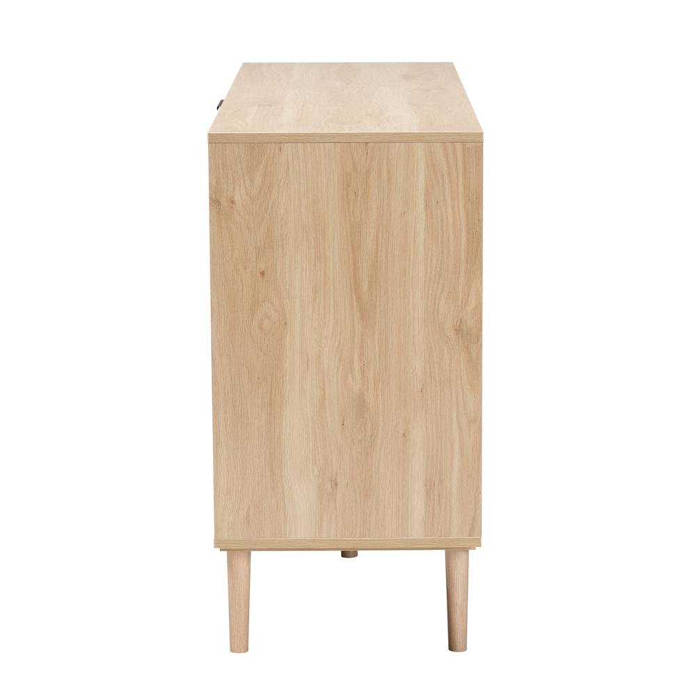 Natural Brown Finished Wood and Natural Rattan 3-Drawer Sideboard. Picture 14