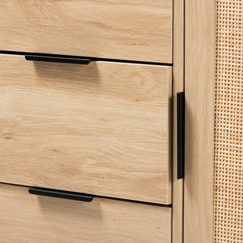 Natural Brown Finished Wood and Natural Rattan 3-Drawer Sideboard. Picture 15