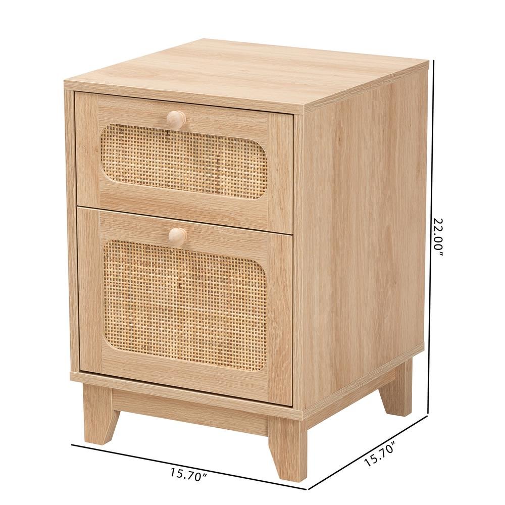 Light Brown Finished Wood and Natural Rattan 1-Drawer End Table. Picture 20