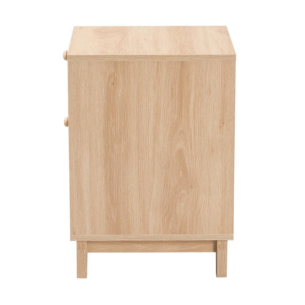 Light Brown Finished Wood and Natural Rattan 1-Drawer End Table. Picture 14