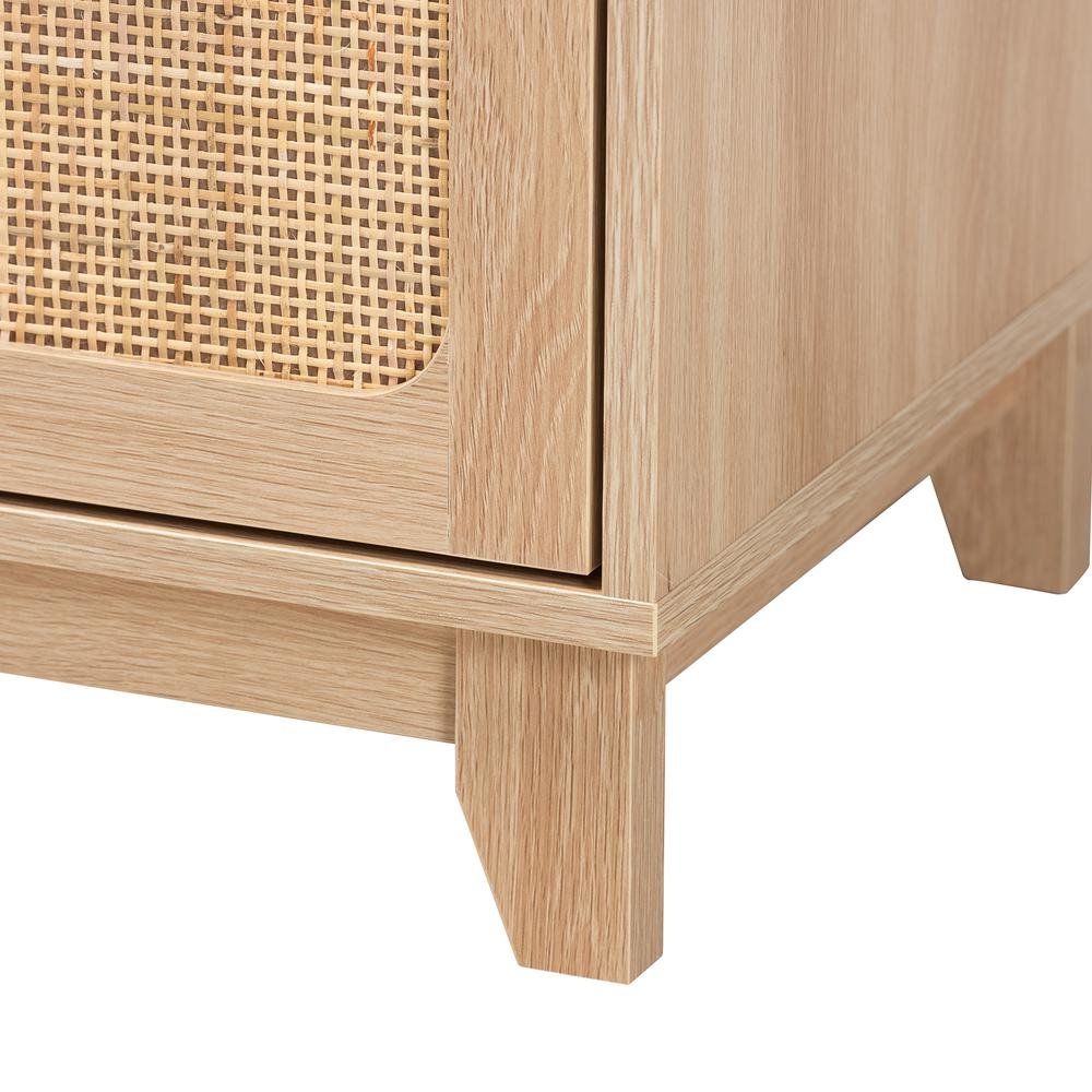 Light Brown Finished Wood and Natural Rattan 1-Drawer End Table. Picture 16