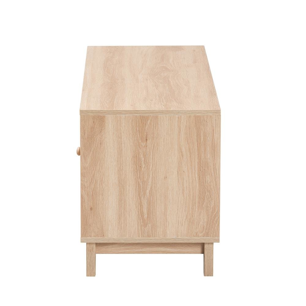 Light Brown Finished Wood and Natural Rattan 2-Door TV Stand. Picture 14