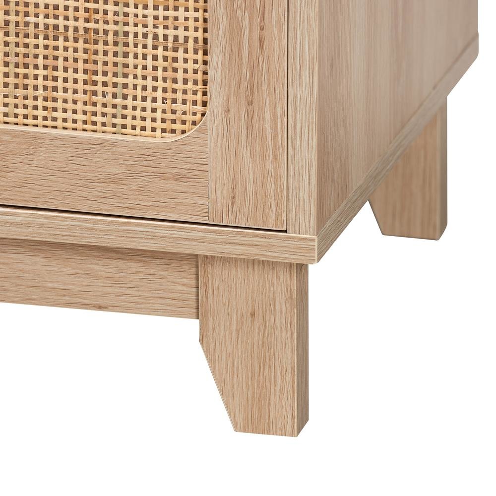 Light Brown Finished Wood and Natural Rattan 2-Door TV Stand. Picture 16
