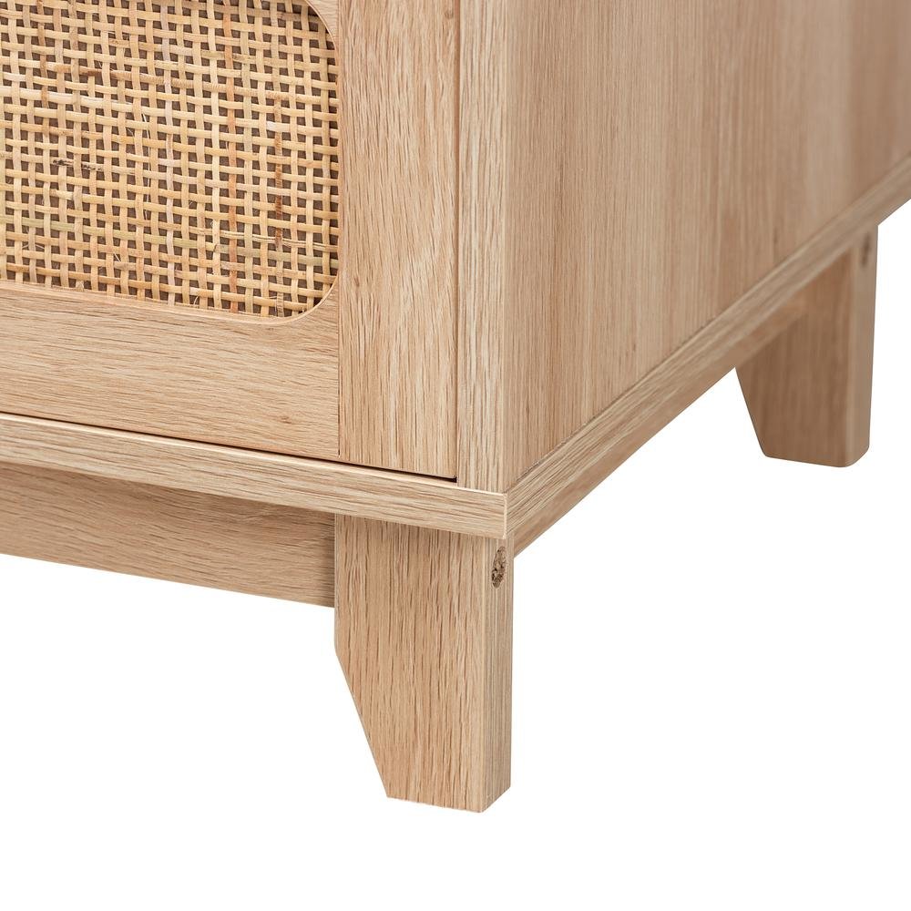 Oak Brown Finished Wood and Natural Rattan 5-Drawer Storage Cabinet. Picture 16