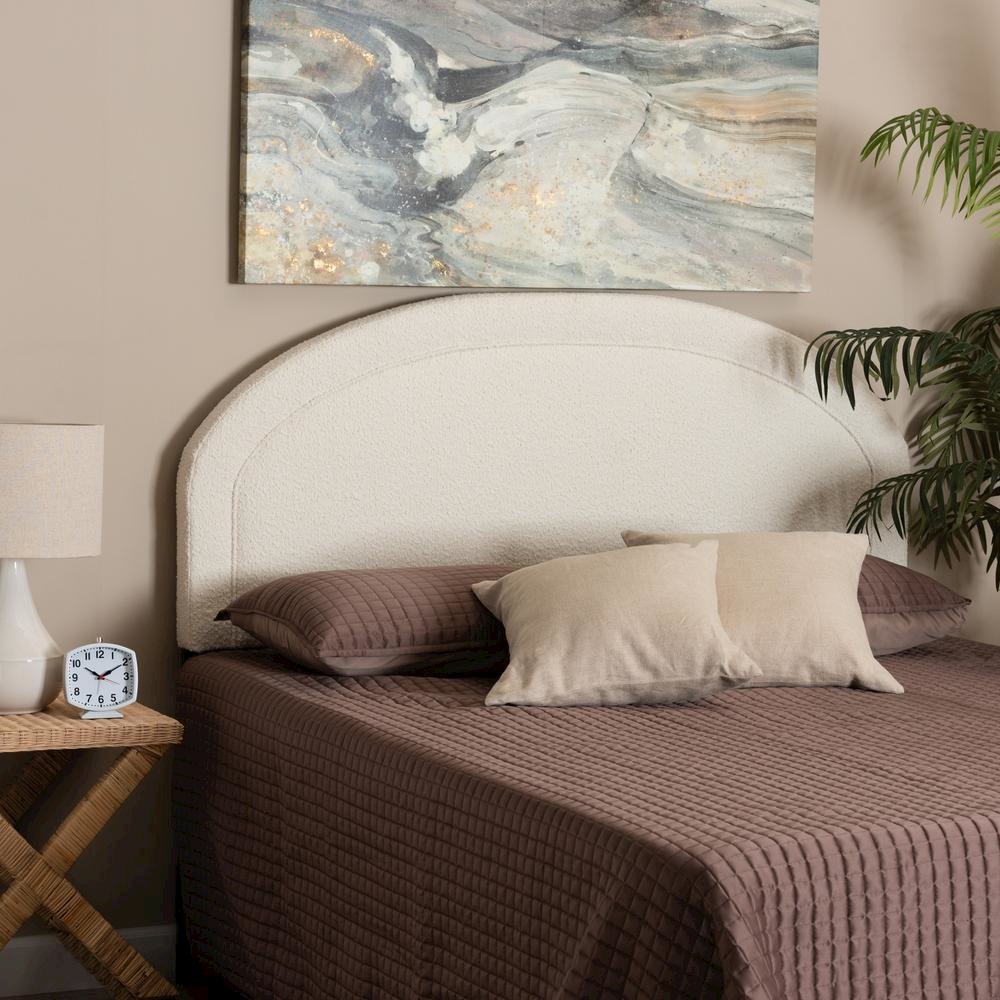 Baxton Studio Fiana Modern Cream Boucle Fabric Queen Size Headboard. Picture 12