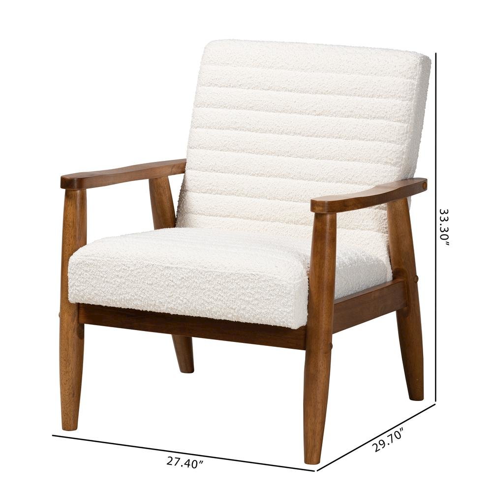 Cream Boucle Fabric and Walnut Brown Finished Wood Armchair. Picture 20