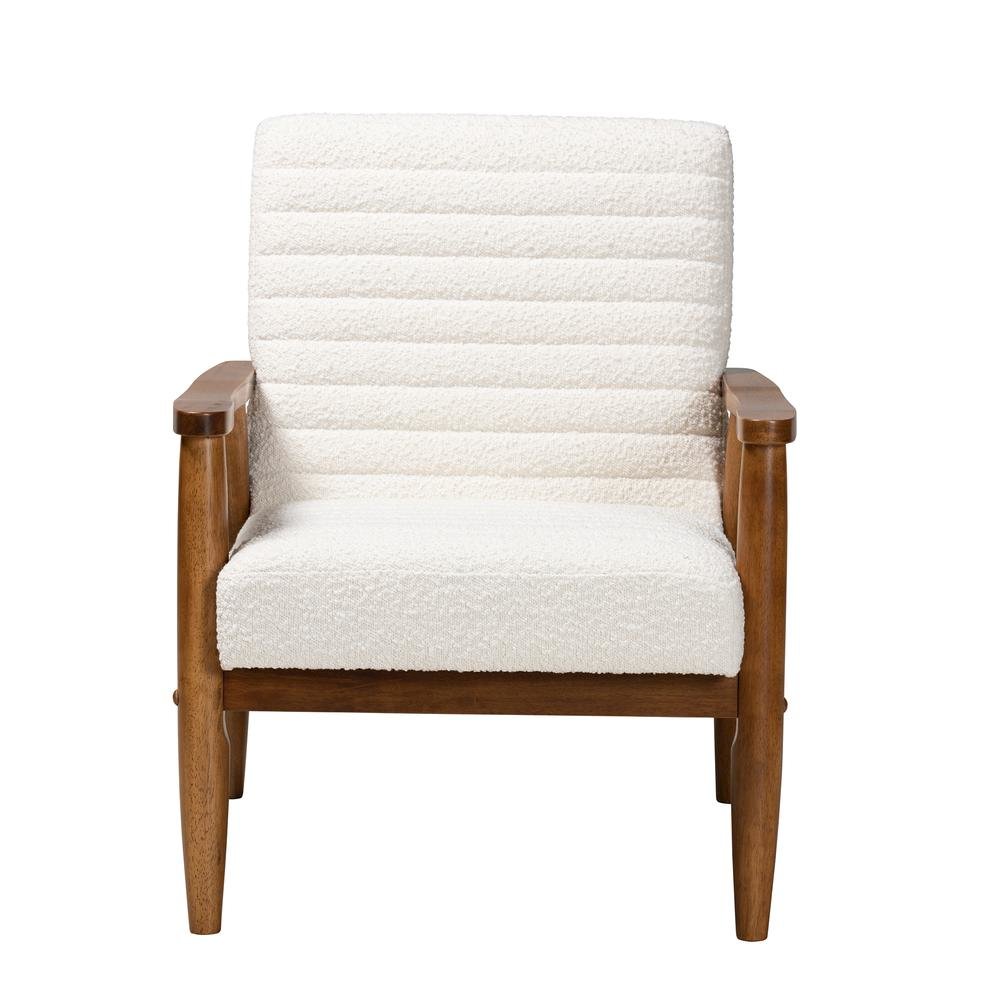 Cream Boucle Fabric and Walnut Brown Finished Wood Armchair. Picture 12