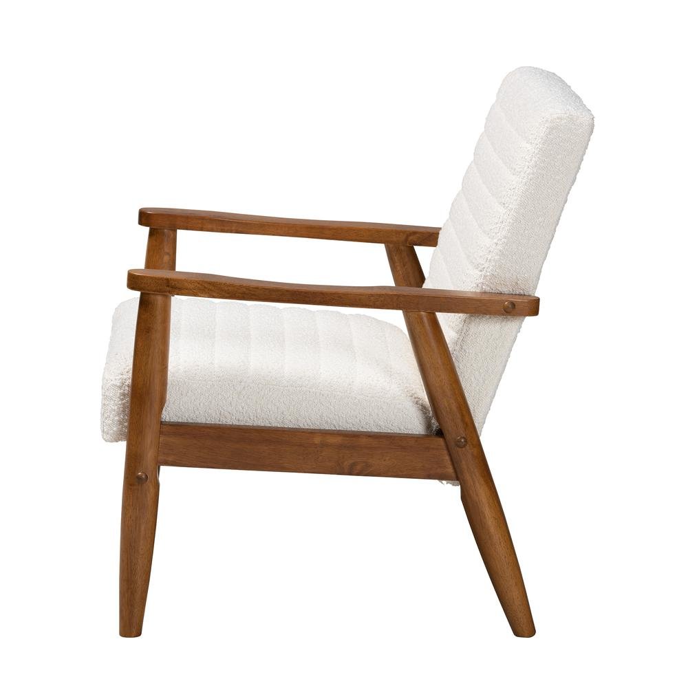 Cream Boucle Fabric and Walnut Brown Finished Wood Armchair. Picture 13