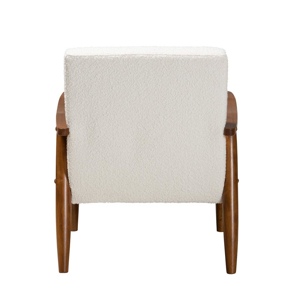 Cream Boucle Fabric and Walnut Brown Finished Wood Armchair. Picture 14