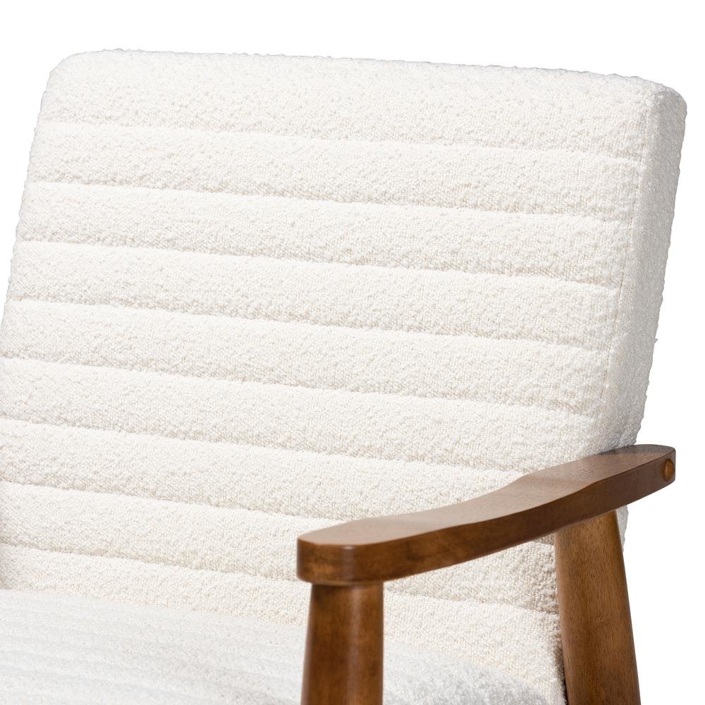 Cream Boucle Fabric and Walnut Brown Finished Wood Armchair. Picture 15