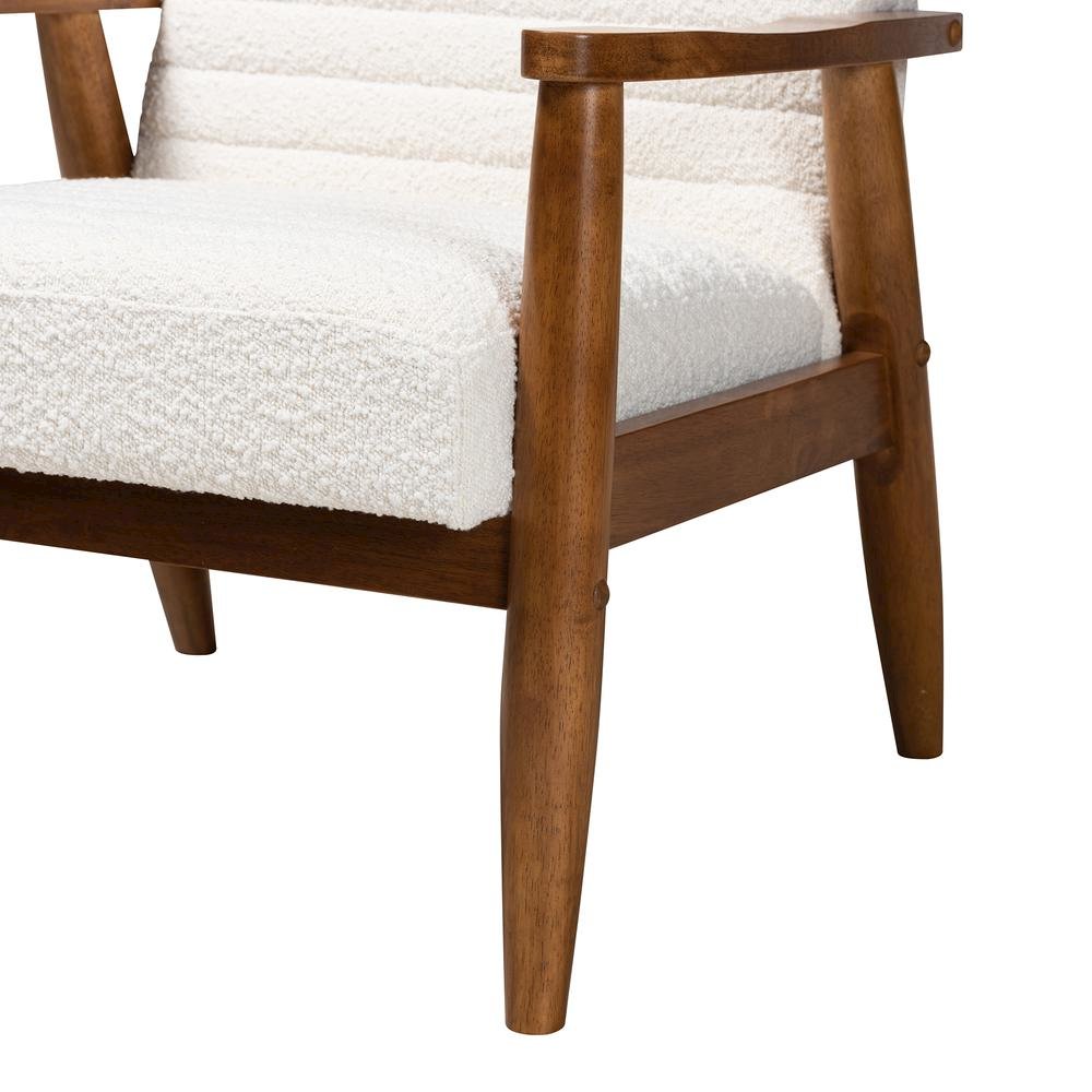 Cream Boucle Fabric and Walnut Brown Finished Wood Armchair. Picture 16