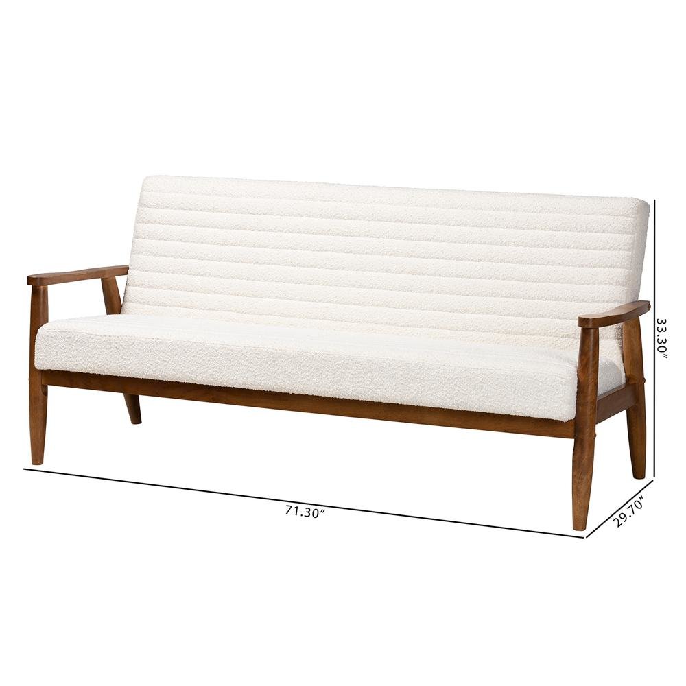 Cream Boucle Fabric and Walnut Brown Finished Wood Sofa. Picture 20