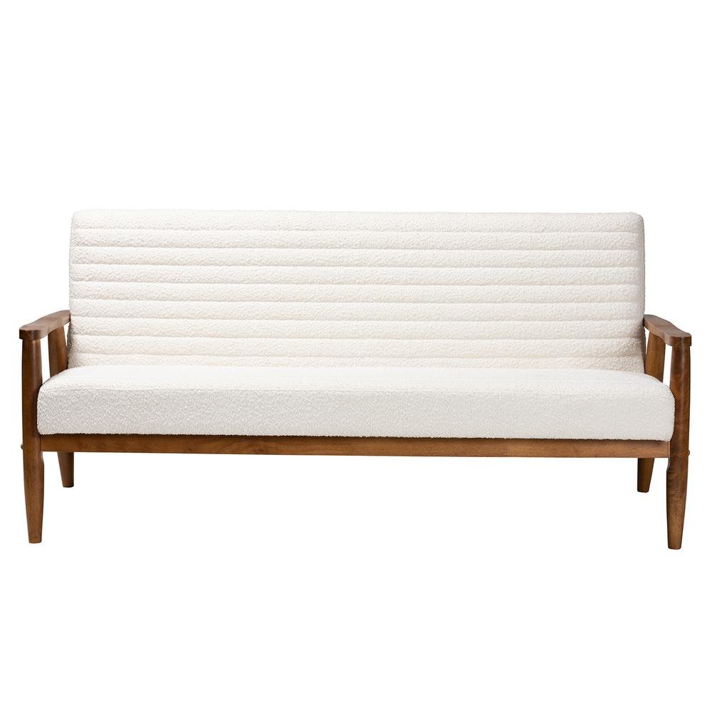 Cream Boucle Fabric and Walnut Brown Finished Wood Sofa. Picture 12