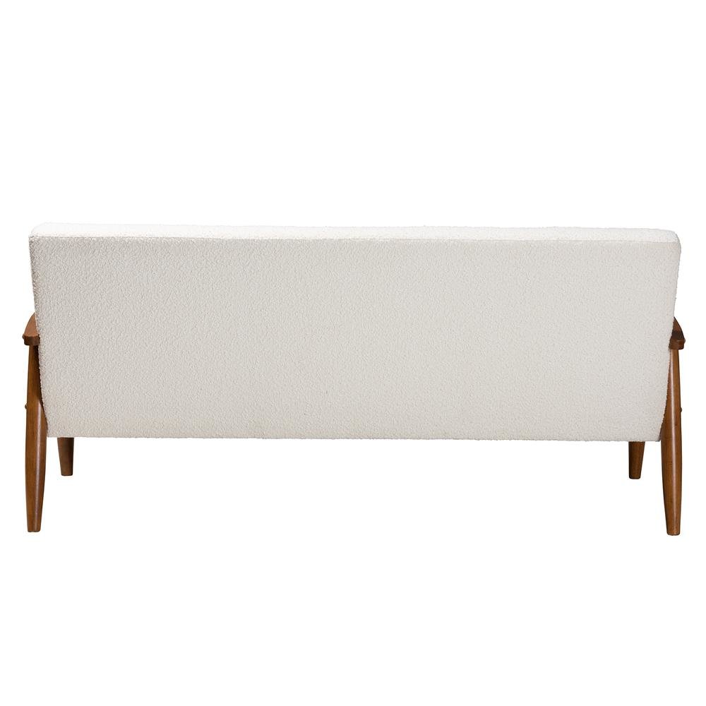Cream Boucle Fabric and Walnut Brown Finished Wood Sofa. Picture 14