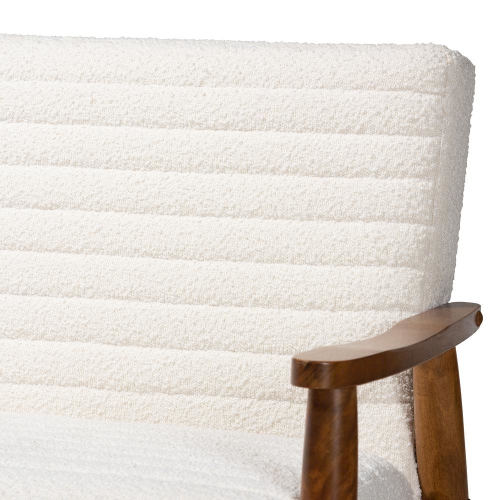 Cream Boucle Fabric and Walnut Brown Finished Wood Sofa. Picture 15