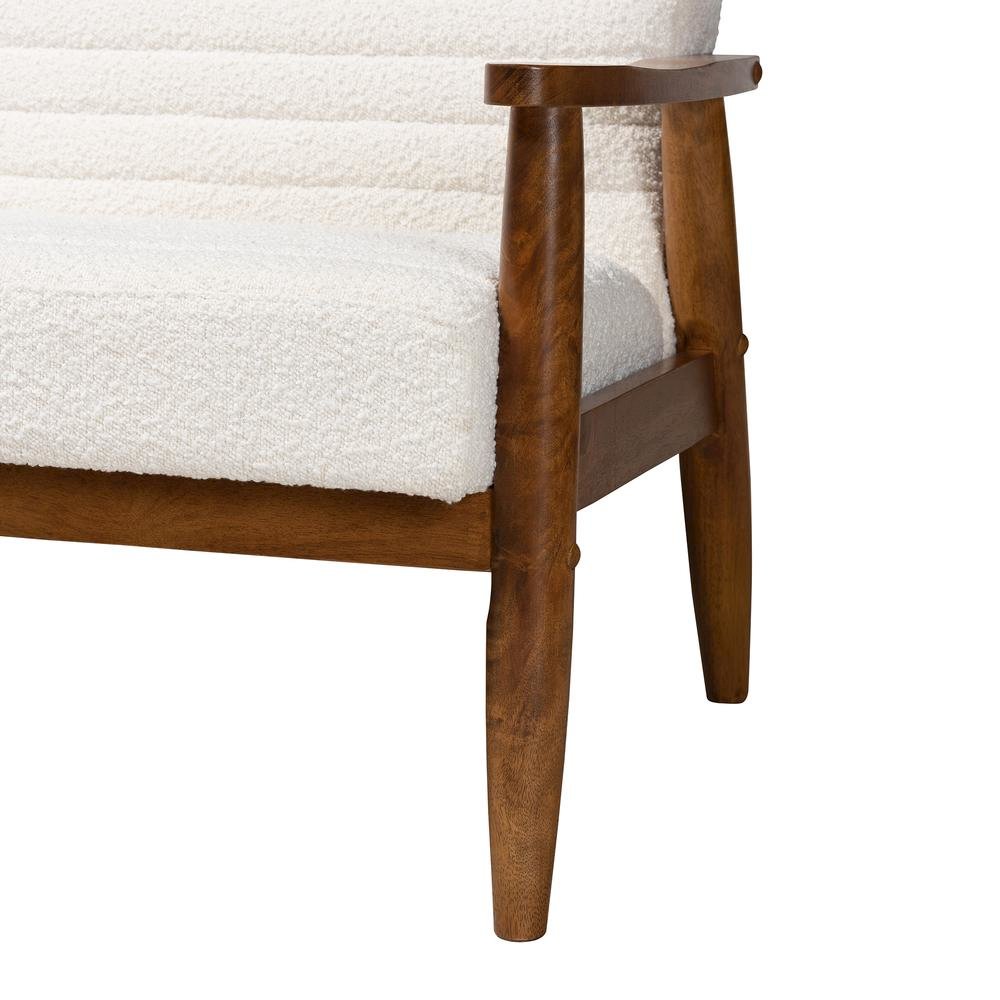 Cream Boucle Fabric and Walnut Brown Finished Wood Sofa. Picture 16