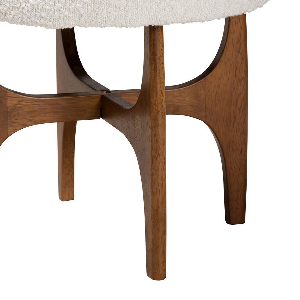 Cream Boucle Fabric and Walnut Brown Finished Rubberwood Ottoman Footstool. Picture 10
