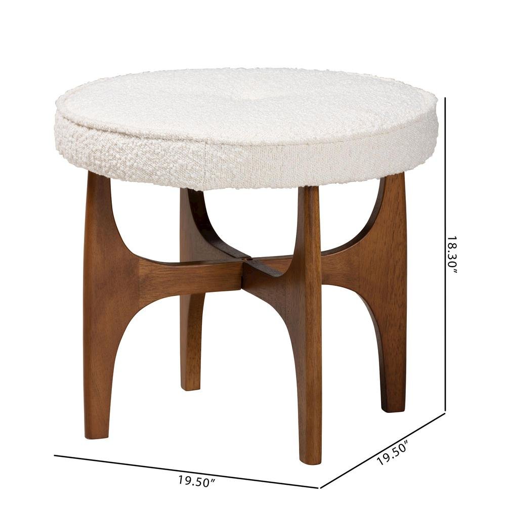 Cream Boucle Fabric and Walnut Brown Finished Rubberwood Ottoman Footstool. Picture 14