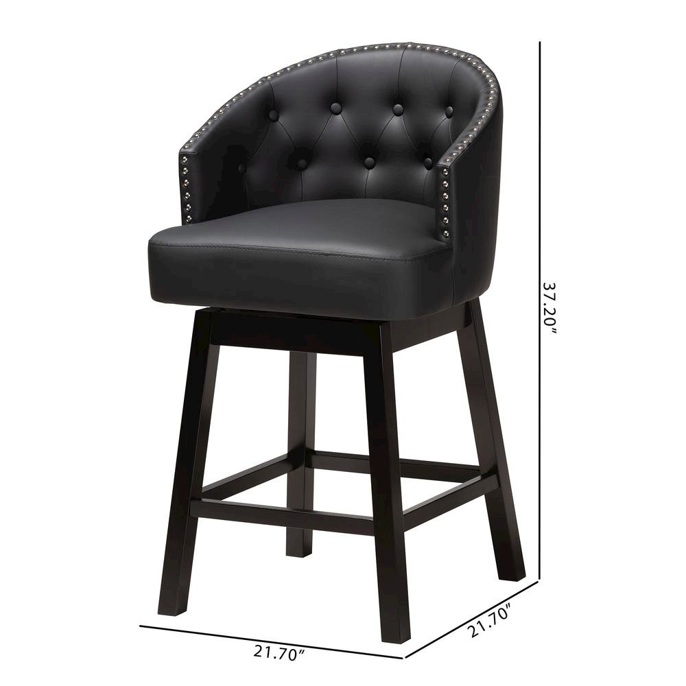 Leather and Espresso Brown Finished Wood 2-Piece Swivel Counter Stool Set. Picture 18