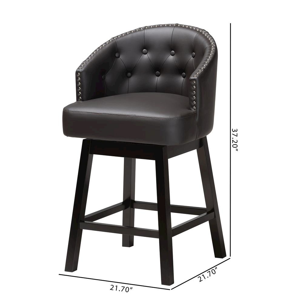 Leather and Espresso Brown Finished Wood 2-Piece Swivel Counter Stool Set. Picture 18