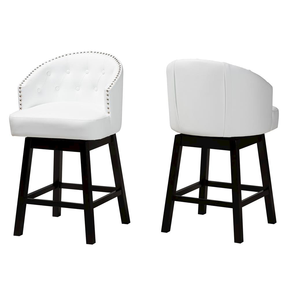 Leather and Espresso Brown Finished Wood 2-Piece Swivel Counter Stool Set. Picture 10