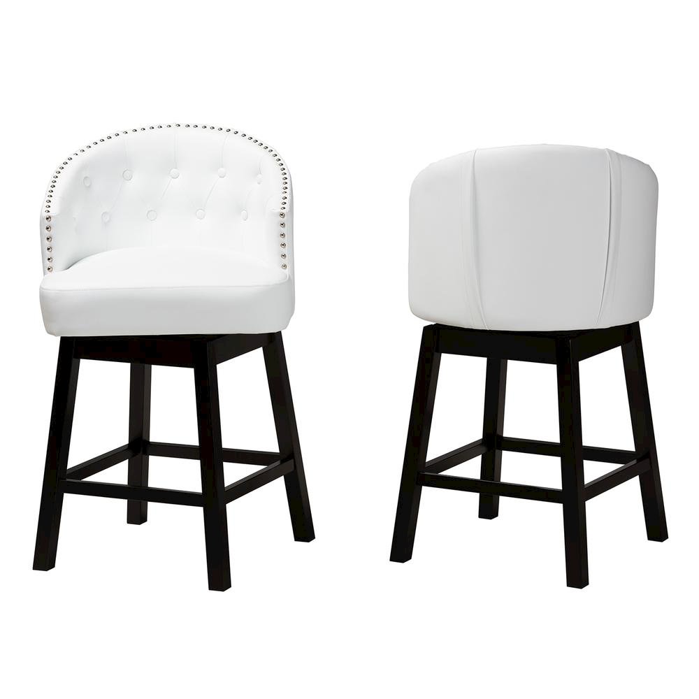 Leather and Espresso Brown Finished Wood 2-Piece Swivel Counter Stool Set. Picture 11