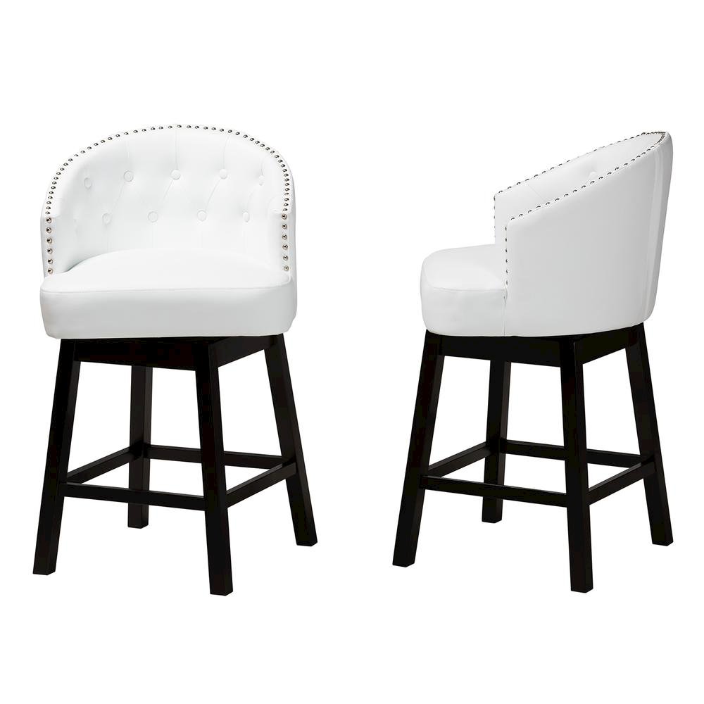 Leather and Espresso Brown Finished Wood 2-Piece Swivel Counter Stool Set. Picture 12