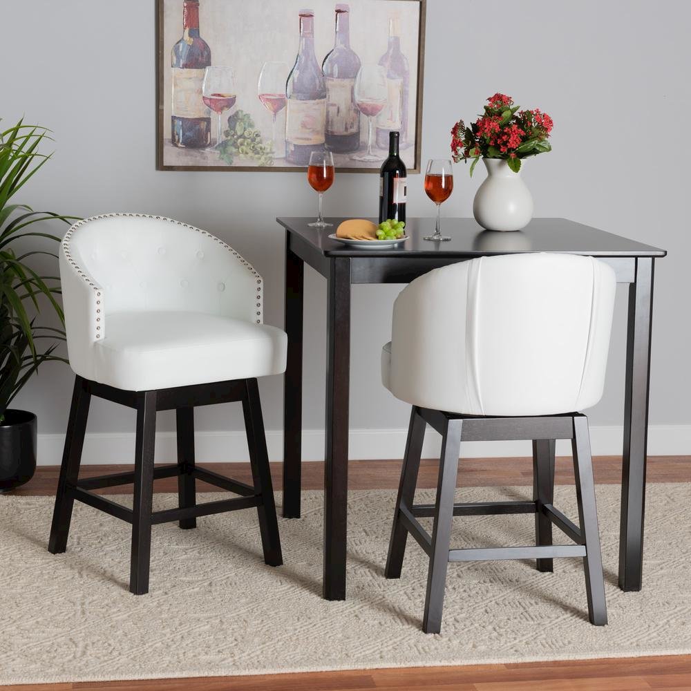 Leather and Espresso Brown Finished Wood 2-Piece Swivel Counter Stool Set. Picture 16