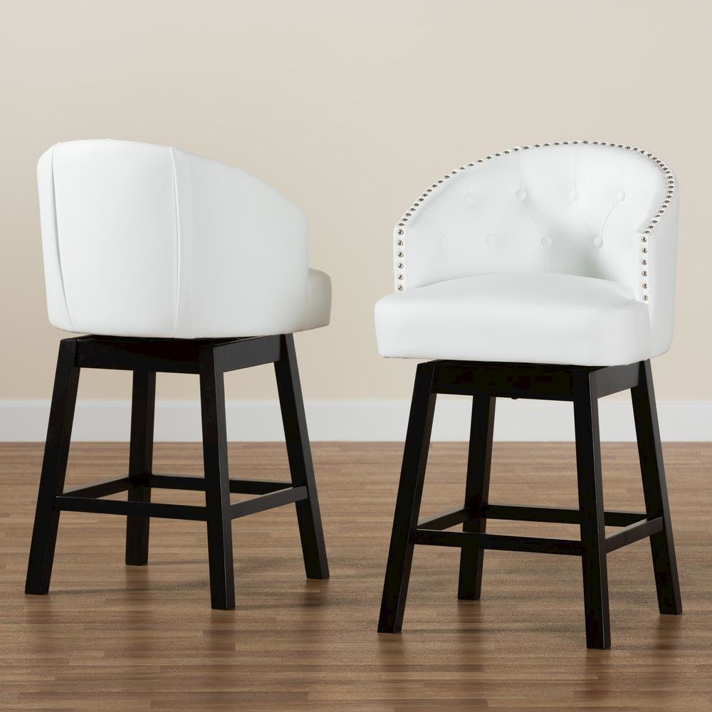 Leather and Espresso Brown Finished Wood 2-Piece Swivel Counter Stool Set. Picture 17