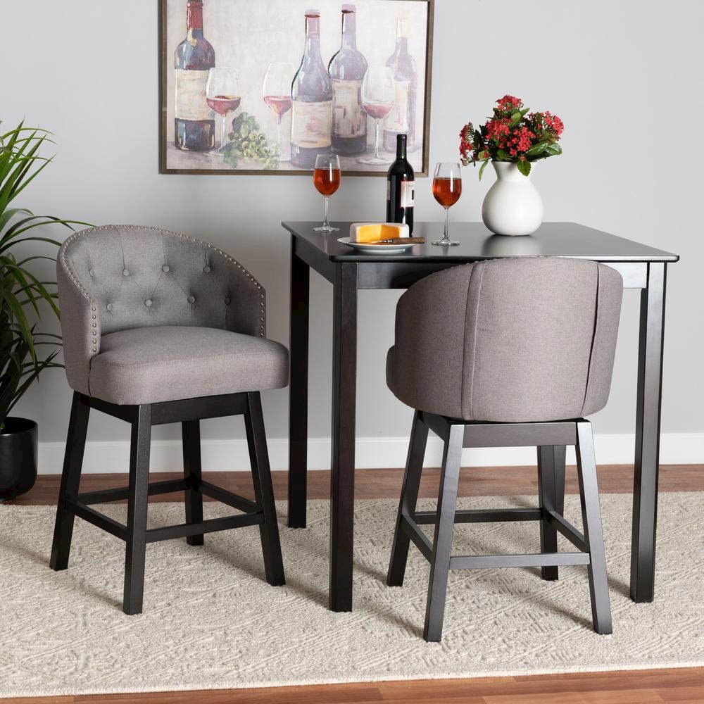Espresso Brown Finished Wood 2-Piece Swivel Counter Stool Set. Picture 16