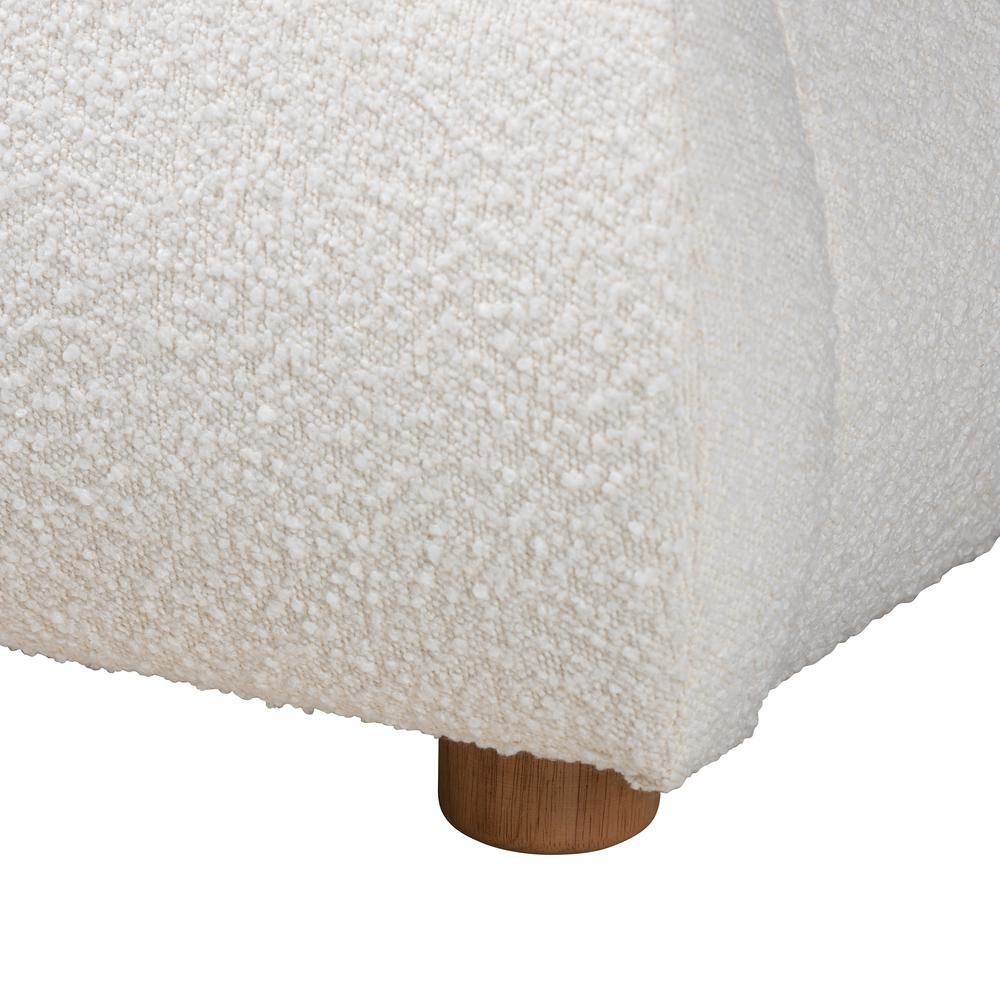 Cream Boucle Fabric and Oak Brown Finished Wood Queen Size Platform Bed. Picture 14