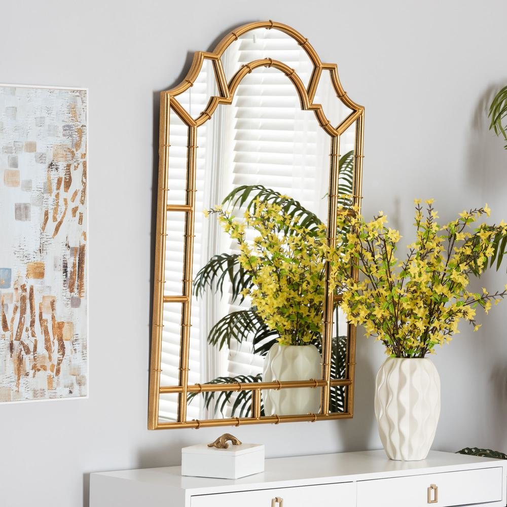 Bedivere Modern Glam and Luxe Antique Goldleaf Metal Accent Wall Mirror. Picture 7