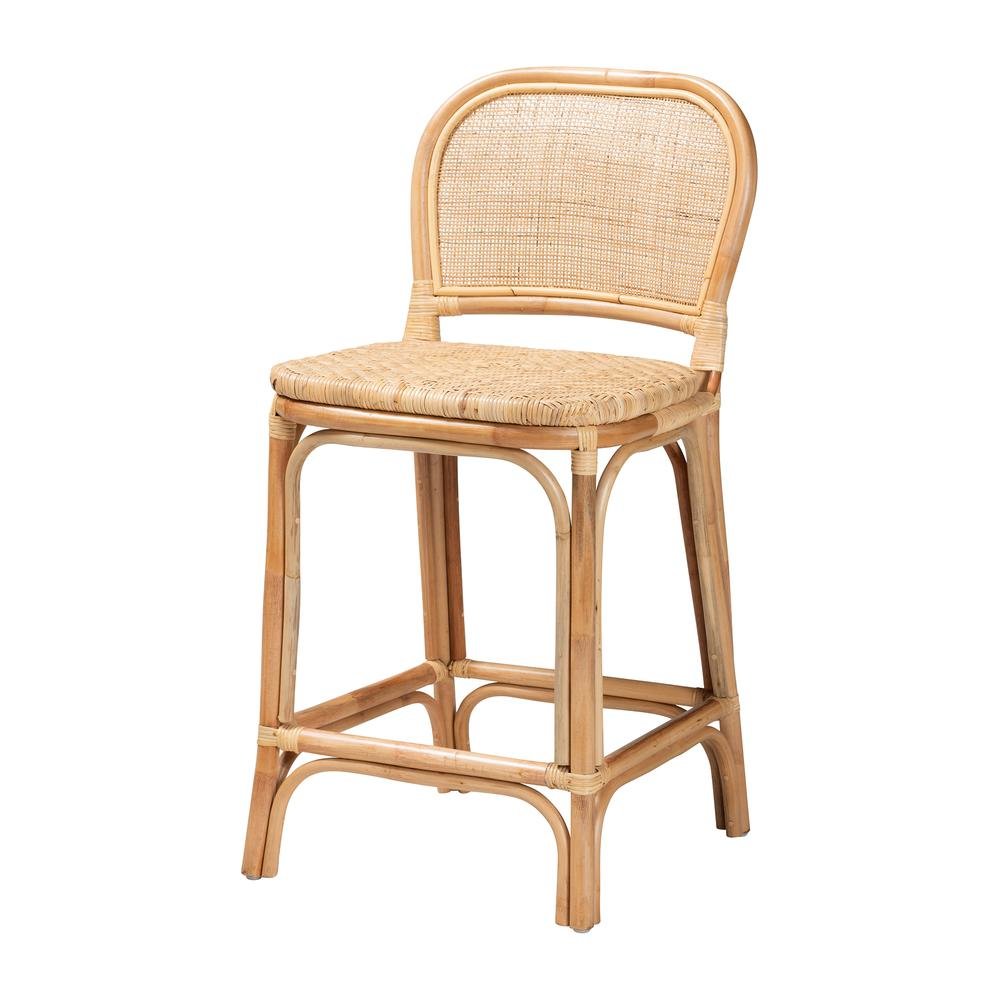 bali & pari Adrena Modern Bohemian Natural Brown Rattan Counter Stool. Picture 11