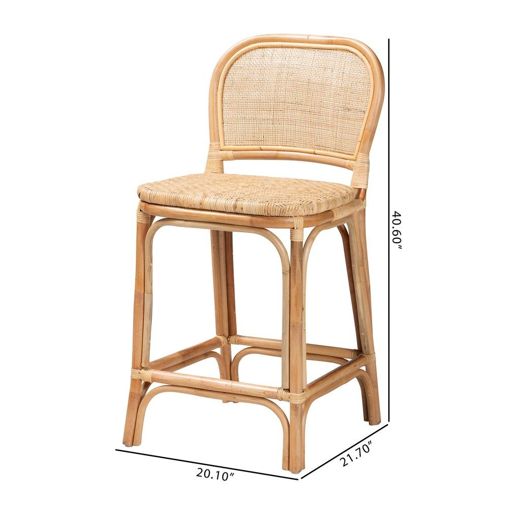 bali & pari Adrena Modern Bohemian Natural Brown Rattan Counter Stool. Picture 20
