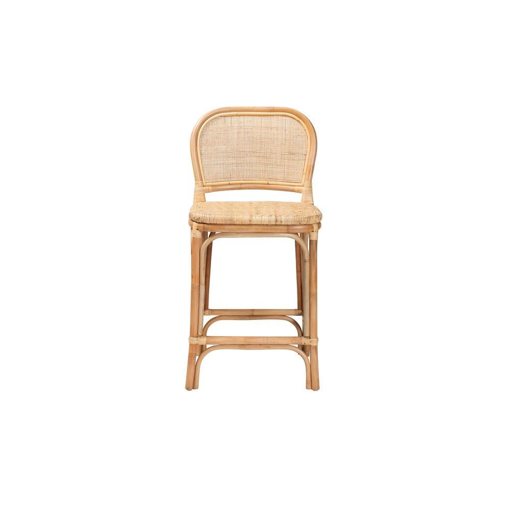bali & pari Adrena Modern Bohemian Natural Brown Rattan Counter Stool. Picture 12