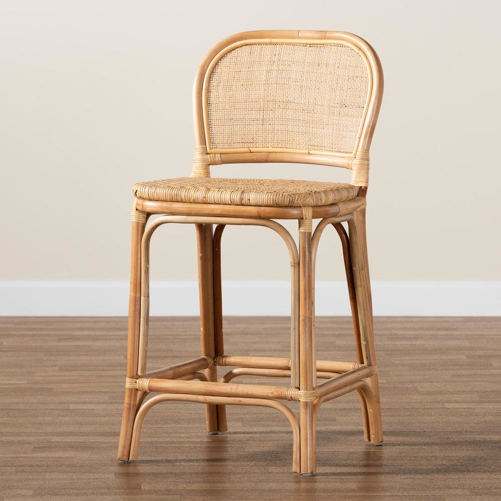 bali & pari Adrena Modern Bohemian Natural Brown Rattan Counter Stool. Picture 19