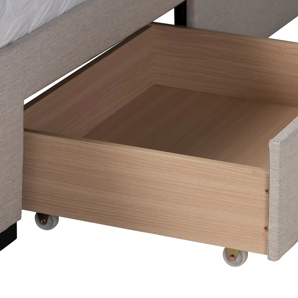 Transitional Beige Fabric Full Size 3-Drawer Storage Platform Bed. Picture 21