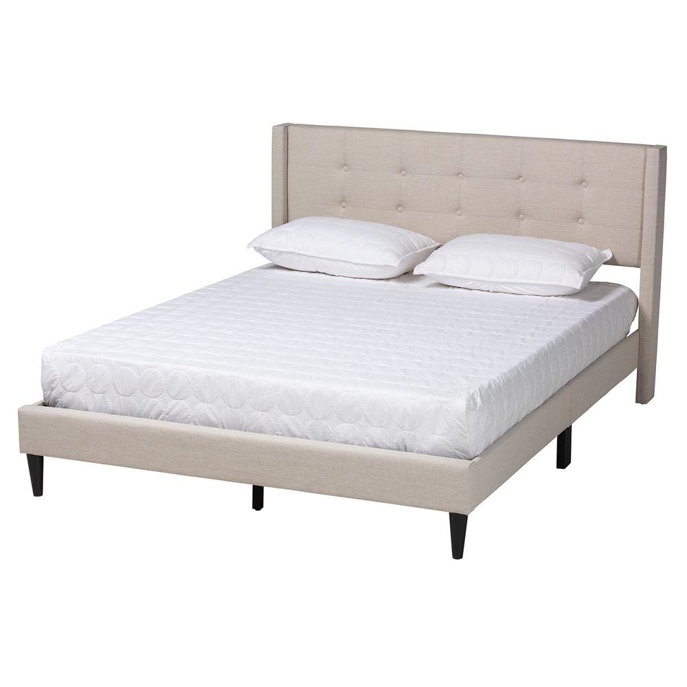 Transitional Beige Fabric Upholstered Full Size Platform Bed. Picture 11