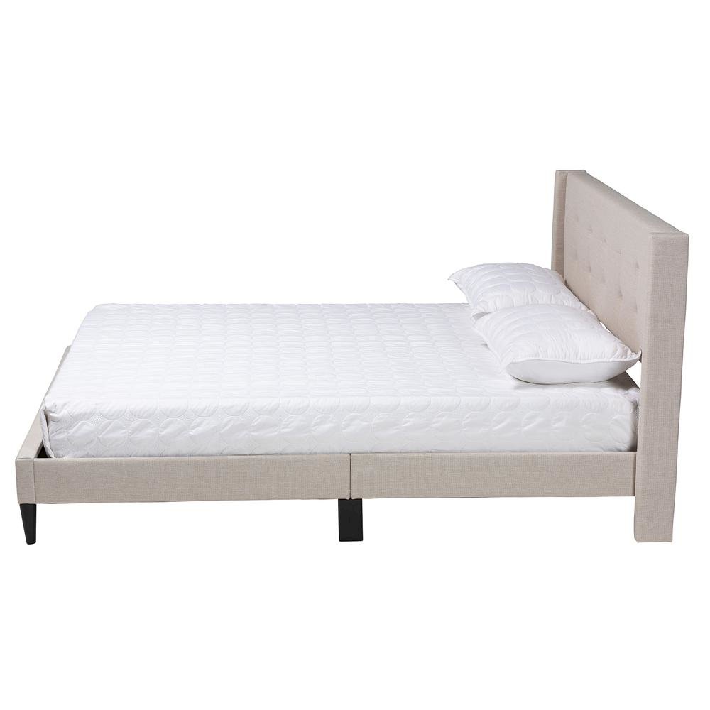 Transitional Beige Fabric Upholstered Full Size Platform Bed. Picture 12