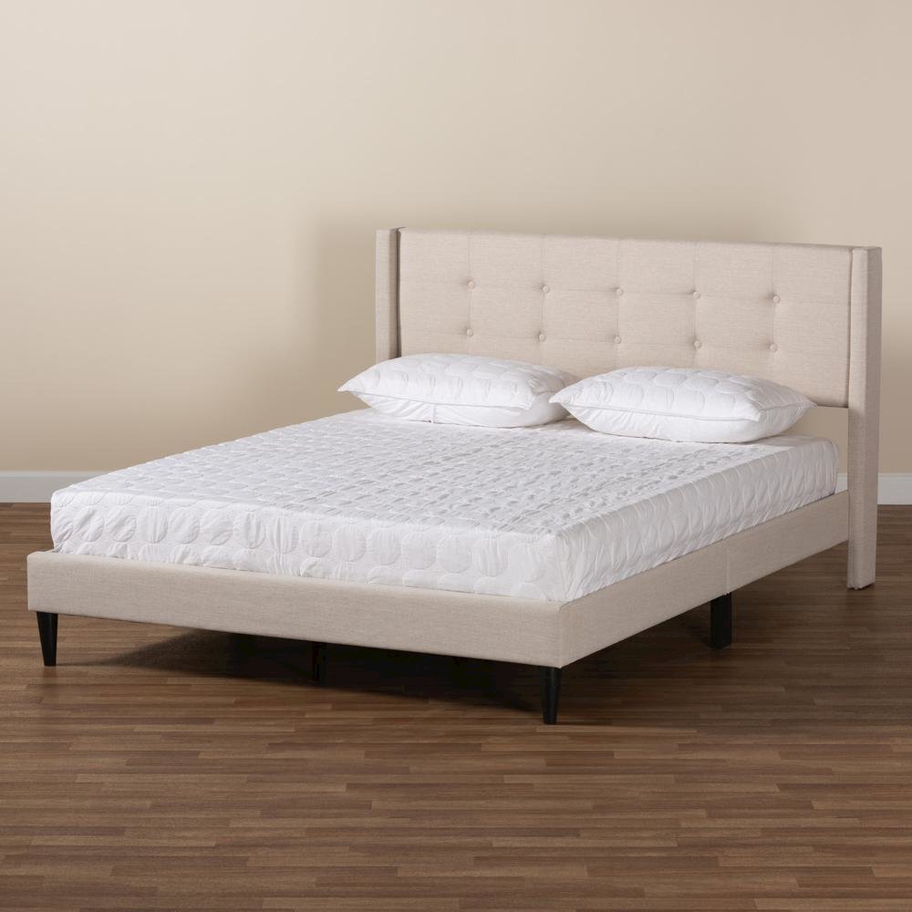 Transitional Beige Fabric Upholstered Full Size Platform Bed. Picture 18