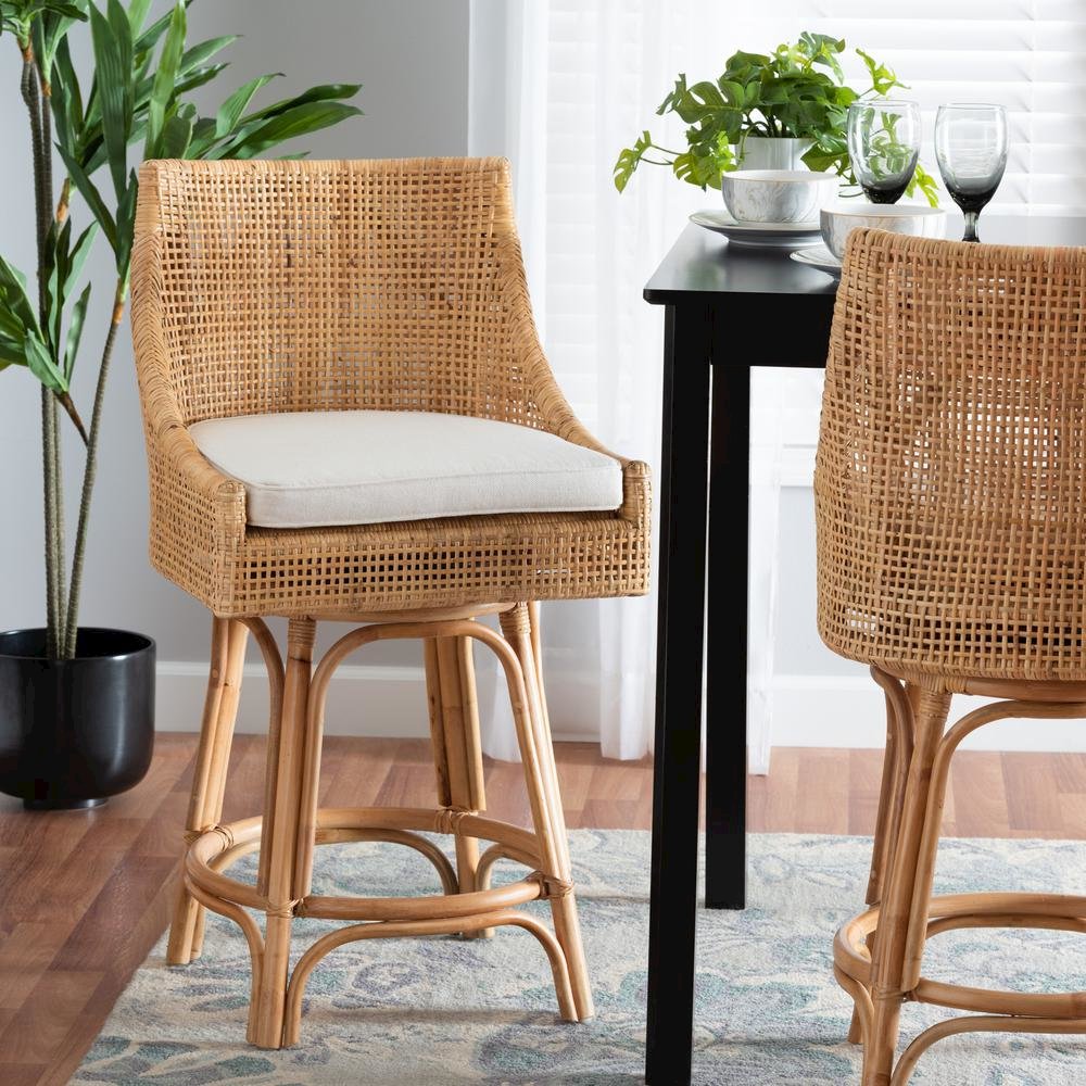 bali & pari Bella Modern Bohemian Natural Brown Rattan Counter Stool. Picture 18