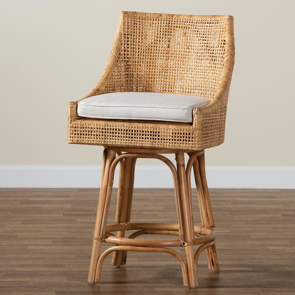 bali & pari Bella Modern Bohemian Natural Brown Rattan Counter Stool. Picture 19