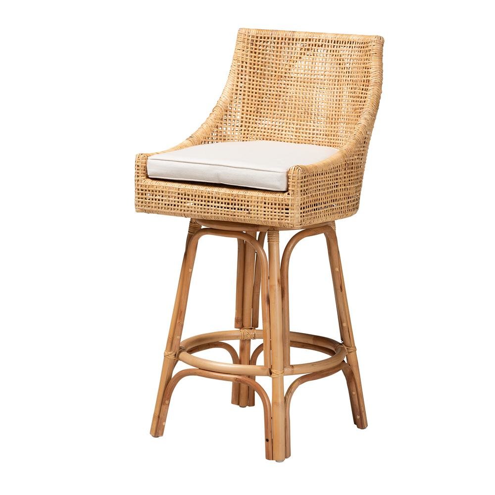 bali & pari Bella Modern Bohemian Natural Brown Rattan Bar Stool. Picture 11