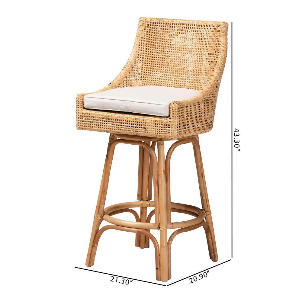 bali & pari Bella Modern Bohemian Natural Brown Rattan Bar Stool. Picture 20
