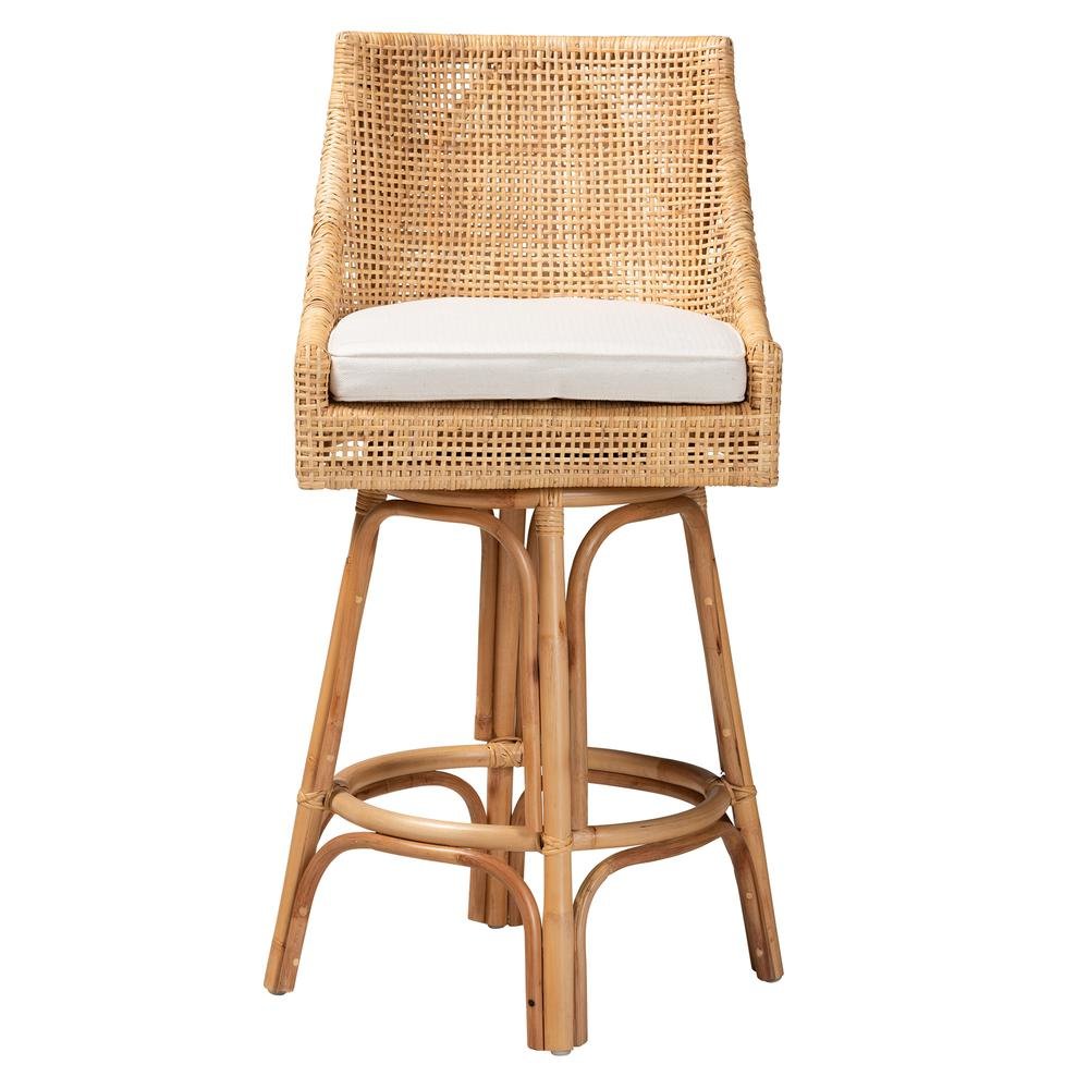 bali & pari Bella Modern Bohemian Natural Brown Rattan Bar Stool. Picture 12