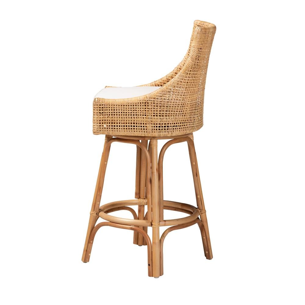bali & pari Bella Modern Bohemian Natural Brown Rattan Bar Stool. Picture 13