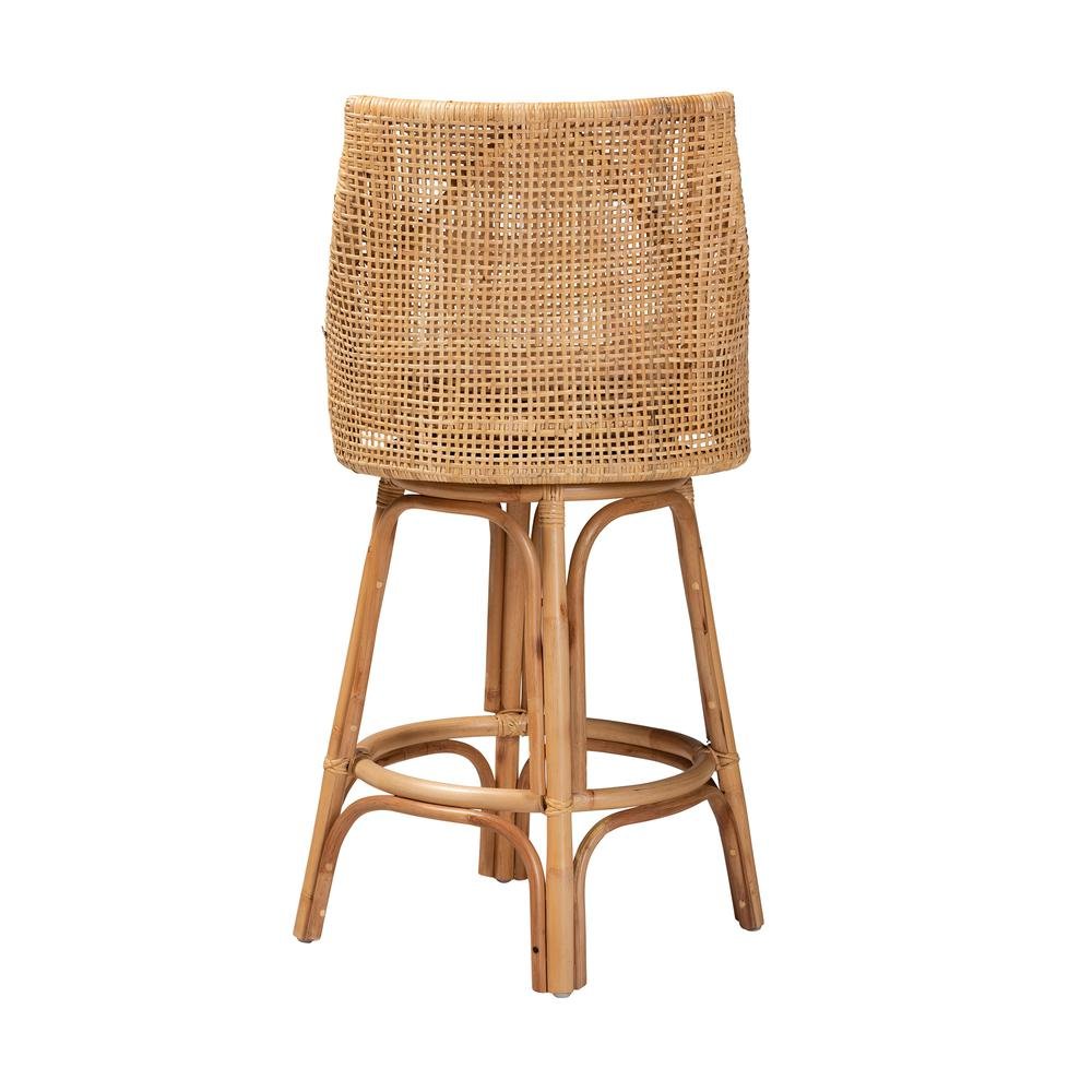 bali & pari Bella Modern Bohemian Natural Brown Rattan Bar Stool. Picture 14