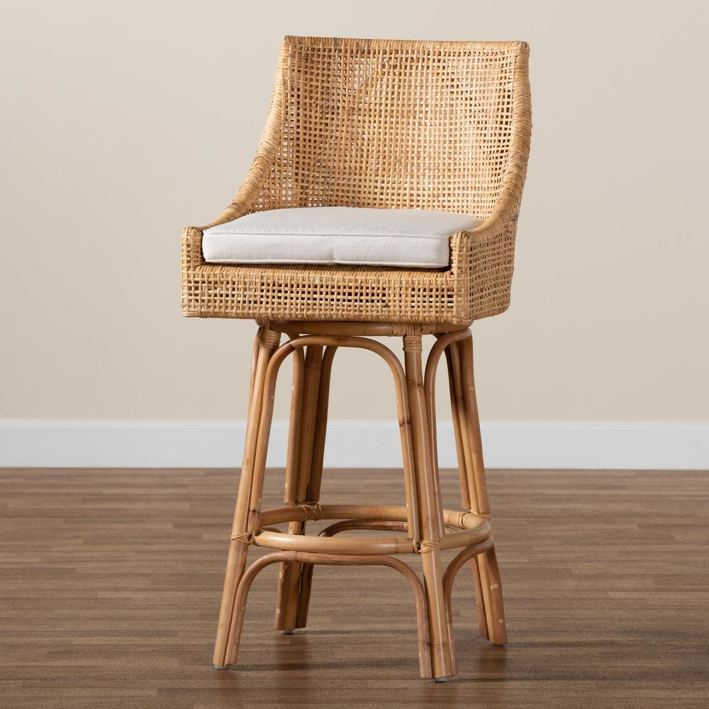 bali & pari Bella Modern Bohemian Natural Brown Rattan Bar Stool. Picture 19