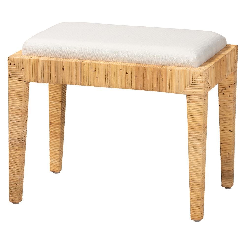 bali & pari Sofia Modern Bohemian Natural Brown Rattan and Mahogany Wood Ottoman. Picture 9